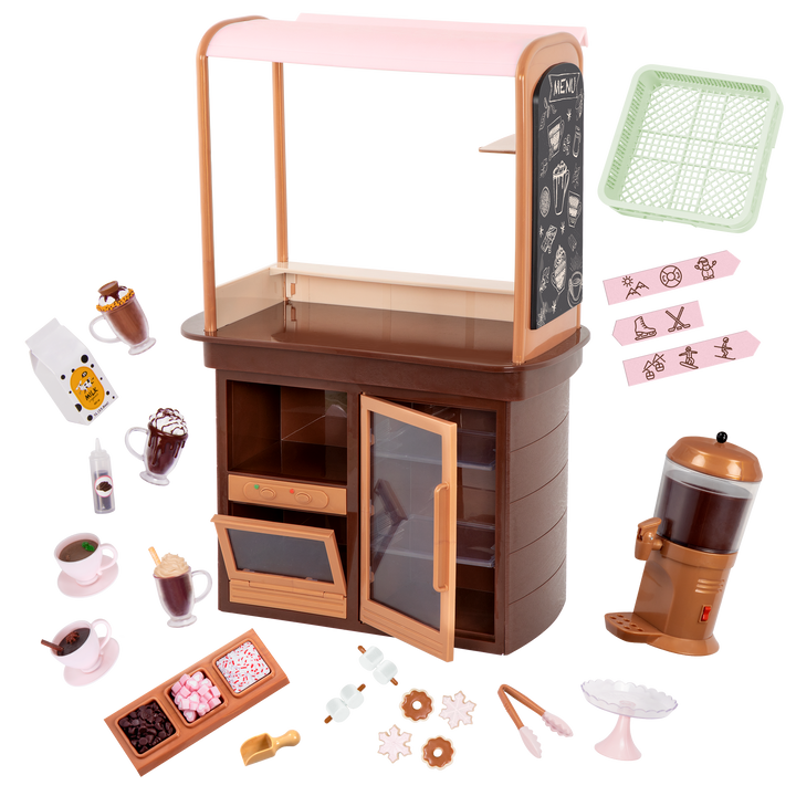 Choco-Tastic Stand - Hot Chocolate Stand Playset for 46cm Dolls - Food & Drink Accessories - Winter Playset for Dolls - Our Generation UK