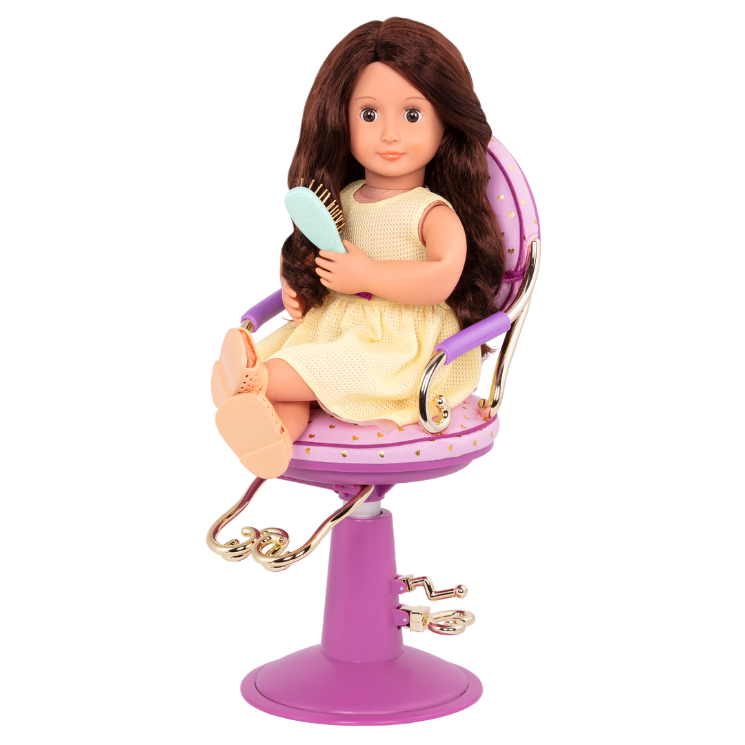 Sitting Pretty Salon Chair - Pink & Gold Hearts - Salon Furniture for Dolls - Hair Styling Accessories - Our Generation