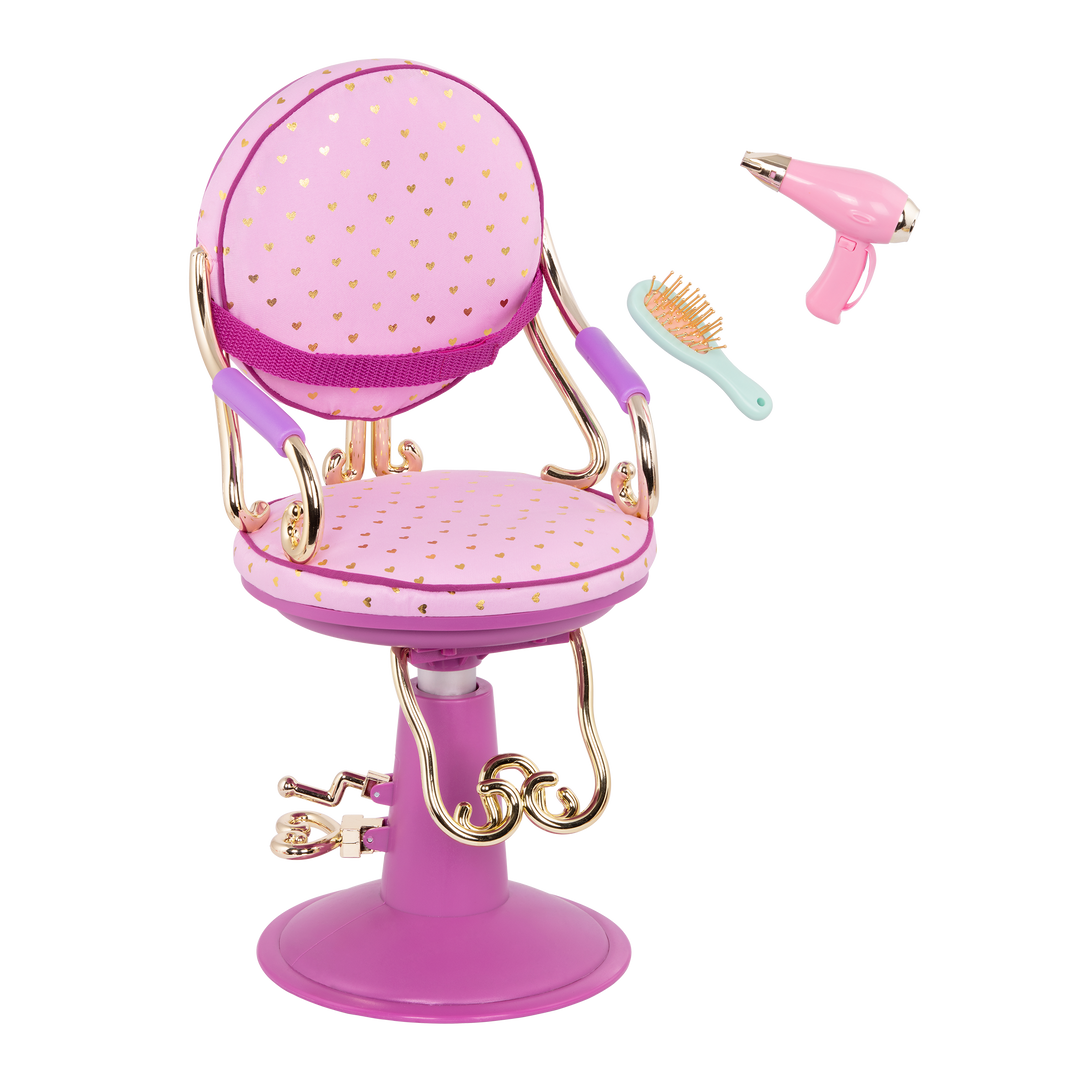 Sitting Pretty Salon Chair - Pink & Gold Hearts - Salon Furniture for Dolls - Hair Styling Accessories - Our Generation