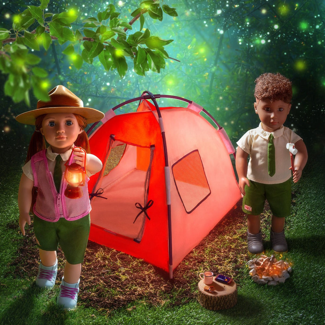 All Night Campsite - Orange & Purple Tent for Dolls - Camping Accessories for 46cm Dolls - Our Generation UK