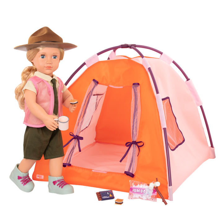 All Night Campsite - Orange & Purple Tent for Dolls - Camping Accessories for 46cm Dolls - Our Generation UK