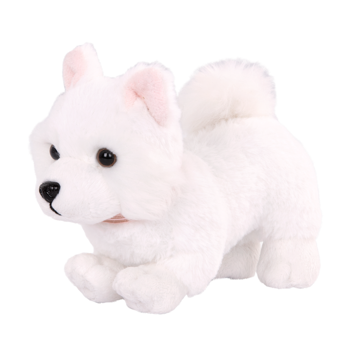 American Eskimo Pup - 15cm Dog with White Fur - Pink Collar & Lead - Pets for 46cm Dolls - OG Pup - Our Generation UK