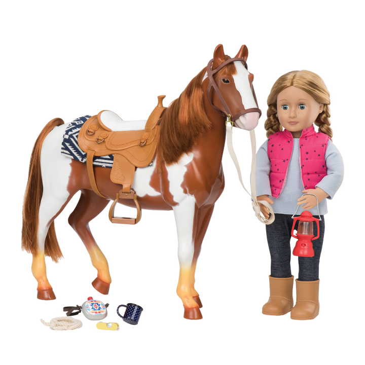 Pinto Horse - 50cm Horse for OG Dolls - Brown & White Horse - Equestrian Accessory - Our Generation