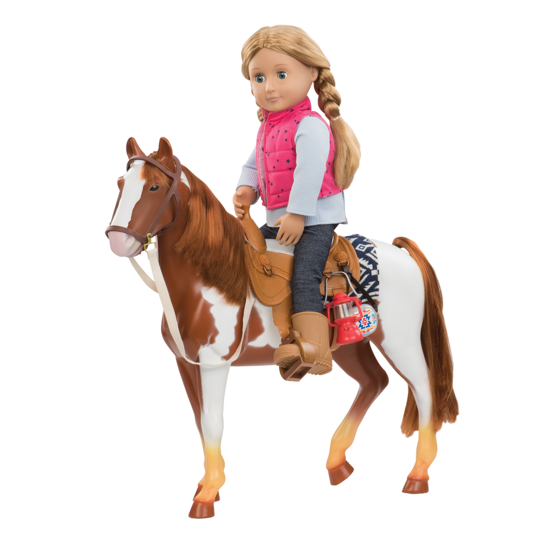 Pinto Horse - 50cm Horse for OG Dolls - Brown & White Horse - Equestrian Accessory - Our Generation