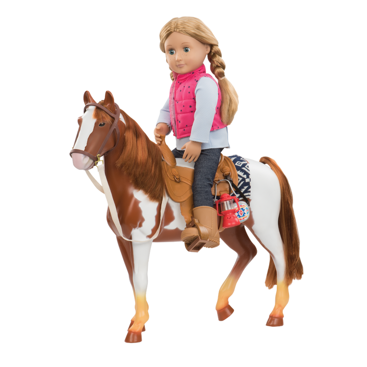 Pinto Horse - 50cm Horse for OG Dolls - Brown & White Horse - Equestrian Accessory - Our Generation