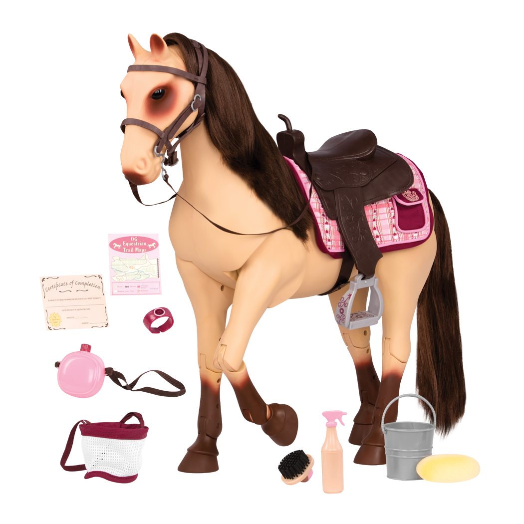 Morgan Horse - 50cm Poseable OG Horse - Horse with Brown Hair & Grooming Accessories - Equestrian Accessory - Our Generation