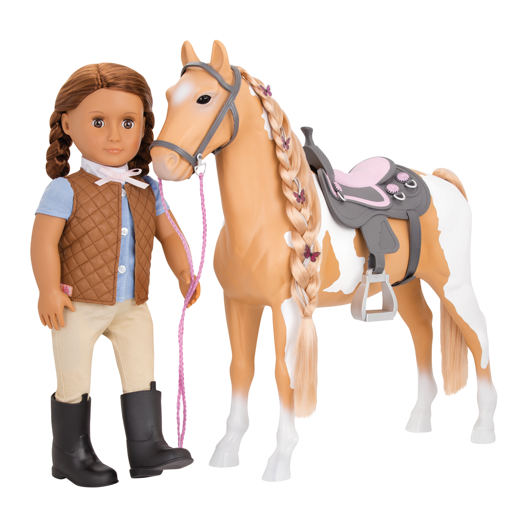 Palomino Paint Horse - 50cm Horse for OG Dolls - Horse with Hair-Styling Accessories & Booklet - Equestrian - Our Generation UK