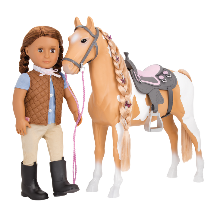 Palomino Paint Horse - 50cm Horse for OG Dolls - Horse with Hair-Styling Accessories & Booklet - Equestrian - Our Generation UK