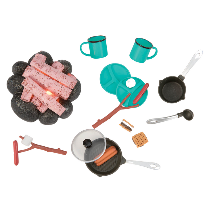 Around the Campfire - Camping Accessories for 46cm Dolls - Campfire, Pots & Pans - Outdoor Accessory Set - Our Generation